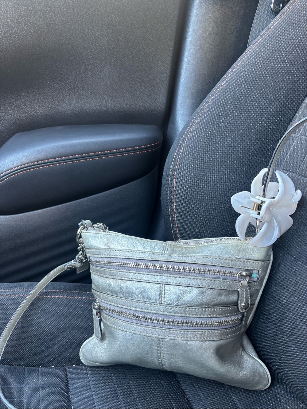 Coach Signature Collection Silver Metallic Leather Crossbody Bag